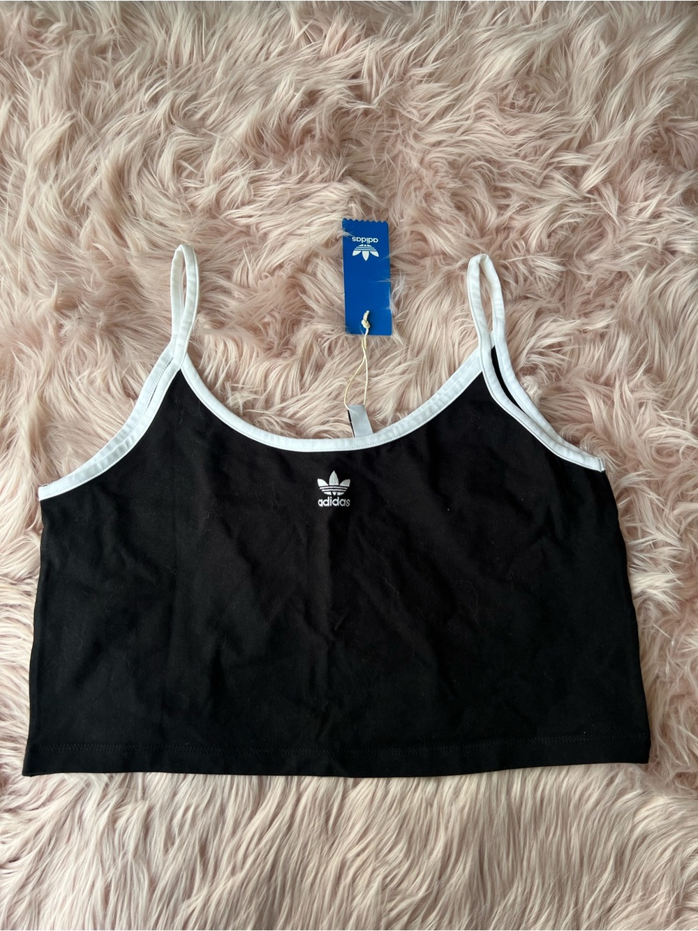 adidas Black Cropped Tank with White Trim Tank Top NWT